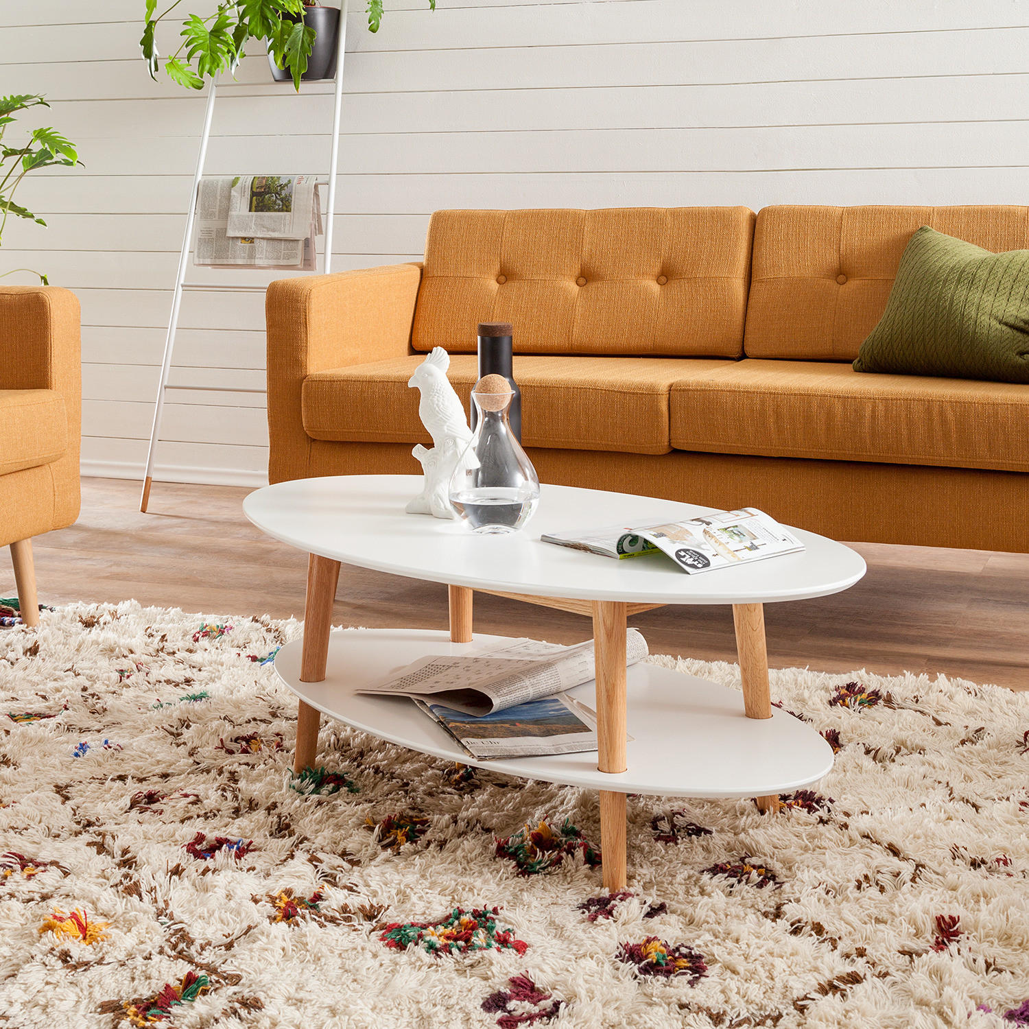 COUCHTISCH - Eichefarben/Weiß, Holzwerkstoff (60/110/42cm) - home24