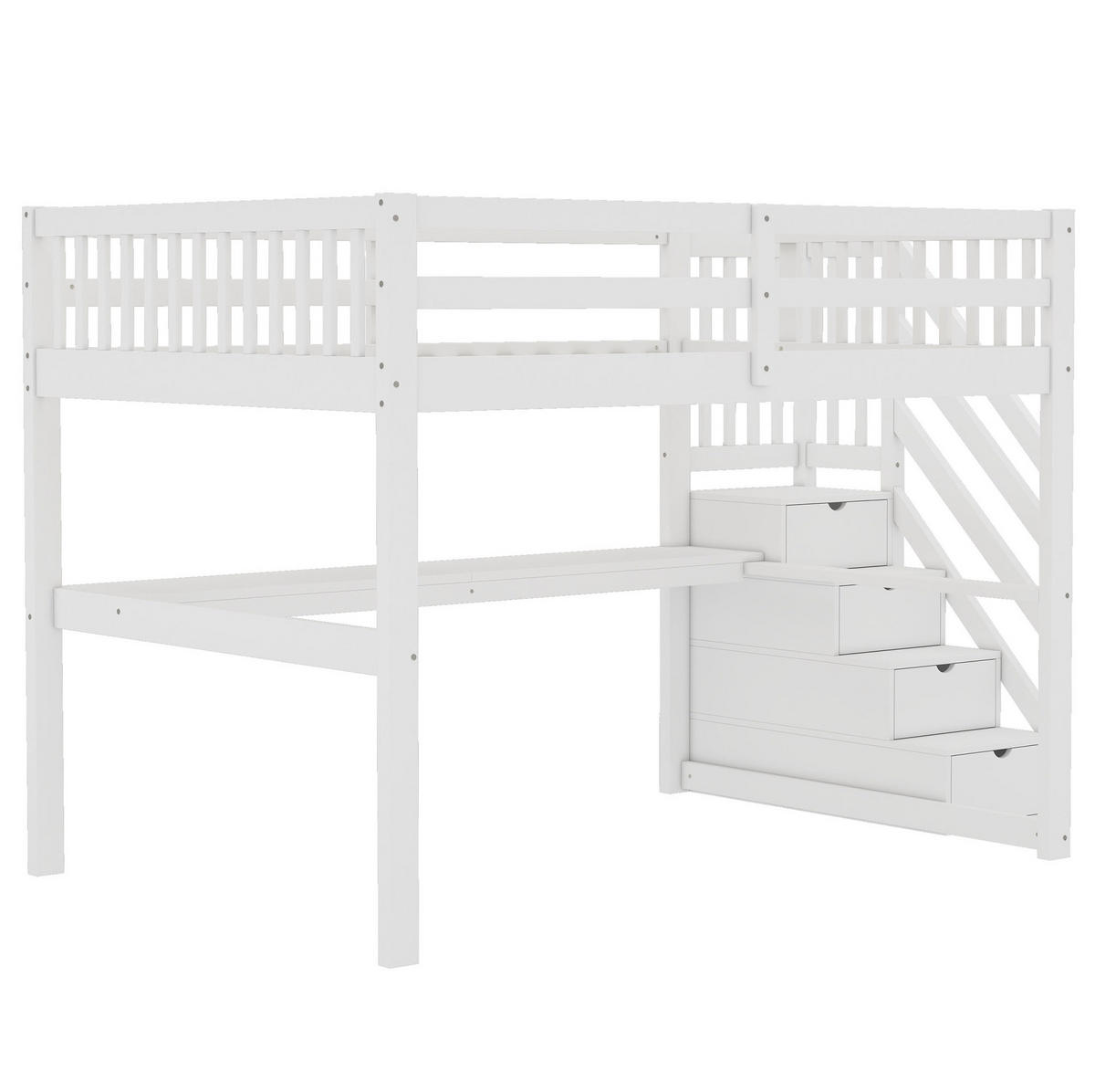 HOCHBETT 140/200 cm mit Stauraumschubladen, Schreibtisch und Regal aus Kiefer , Weiß - Weiß, Holzwerkstoff (140/200cm) - Redom