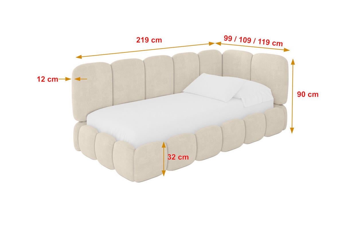 EINZELLBETT Jugendbett mit Bettkasten, Links - AVRY 100x200 Beige - Beige, Holzwerkstoff/Textil (100/200cm) - ALTDECOR