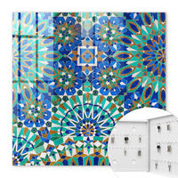 SCHLÜSSELBOX Weiß 30x30 cm – Türöffnung nach rechts - Geometrisches Mosaik - Blau, Metall (30/30/5cm) - TULUP