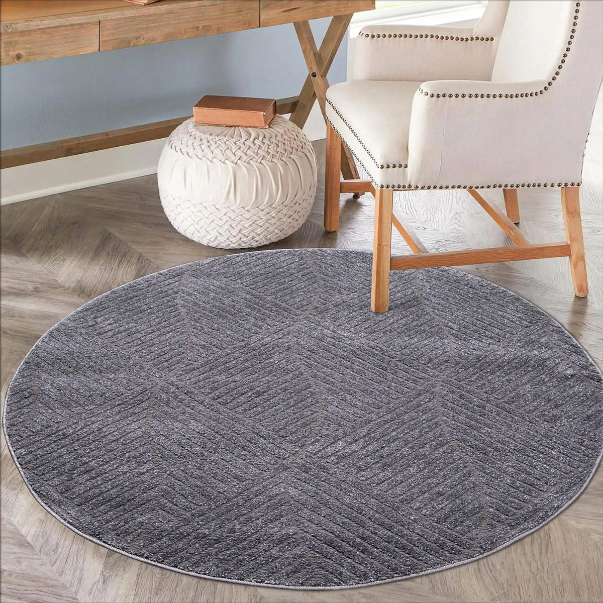 KURZFLOR-TEPPICH Fancy 904 Grau 200 cm Rund - Anthrazit/Grau, Textil (200/200cm) - carpet city