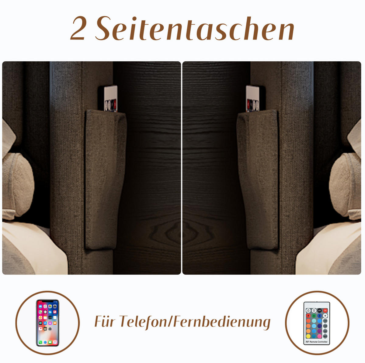 OBLAZINJENA postelja 160/200 cm z LED osvetlitvijo, USB-C in prostorom za shranjevanje, Siva - siva, tekstil (160/200cm) - Redom
