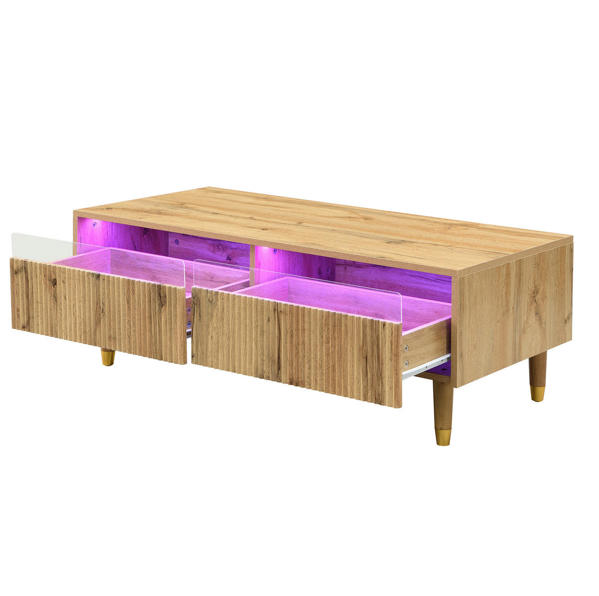 COUCHTISCH 110/50/40 cm mit 2 Schubladen und LED-Beleuchtung, Wellenfront und Acryl-Details, Holzfarben - Naturfarben, Holzwerkstoff (110/50/40cm) - Redom
