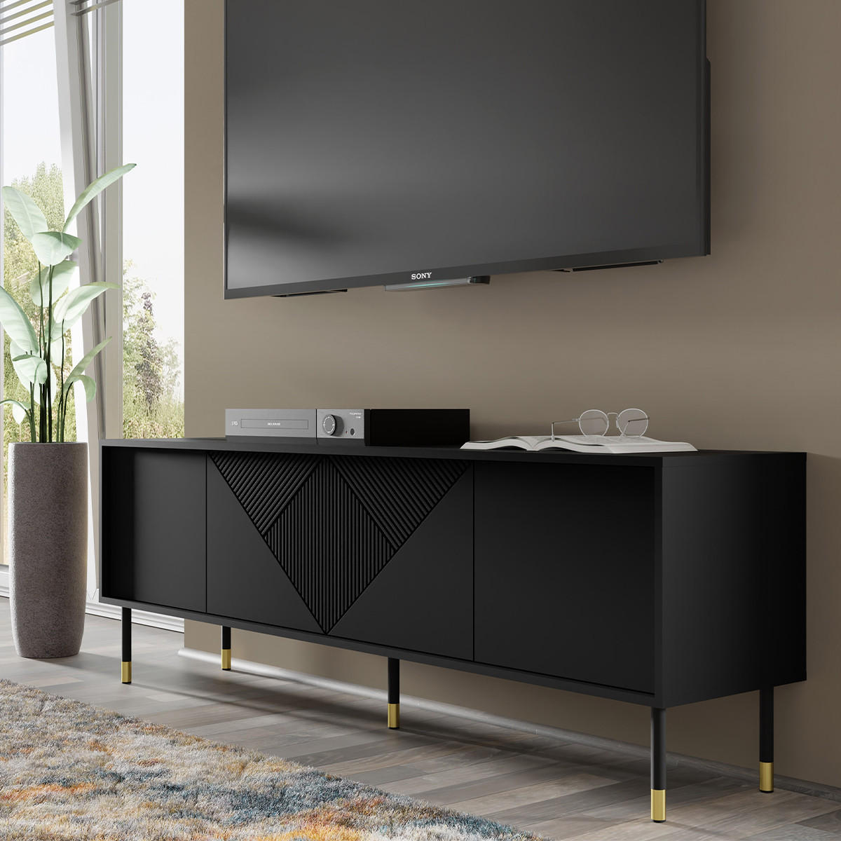 TV-MÖBEL Aglaé Schwarz - Schwarz, Holzwerkstoff (180/61/40cm) - Petits-meubles