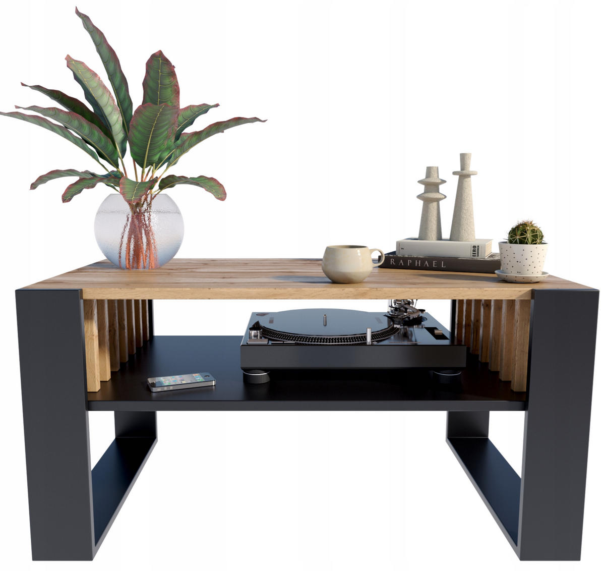 COUCHTISCH IGA Wotan Eiche-Schwarz 100/53,6/50 cm - Multicolor, Holzwerkstoff (53.6/100/50cm) - Matkam Möbel