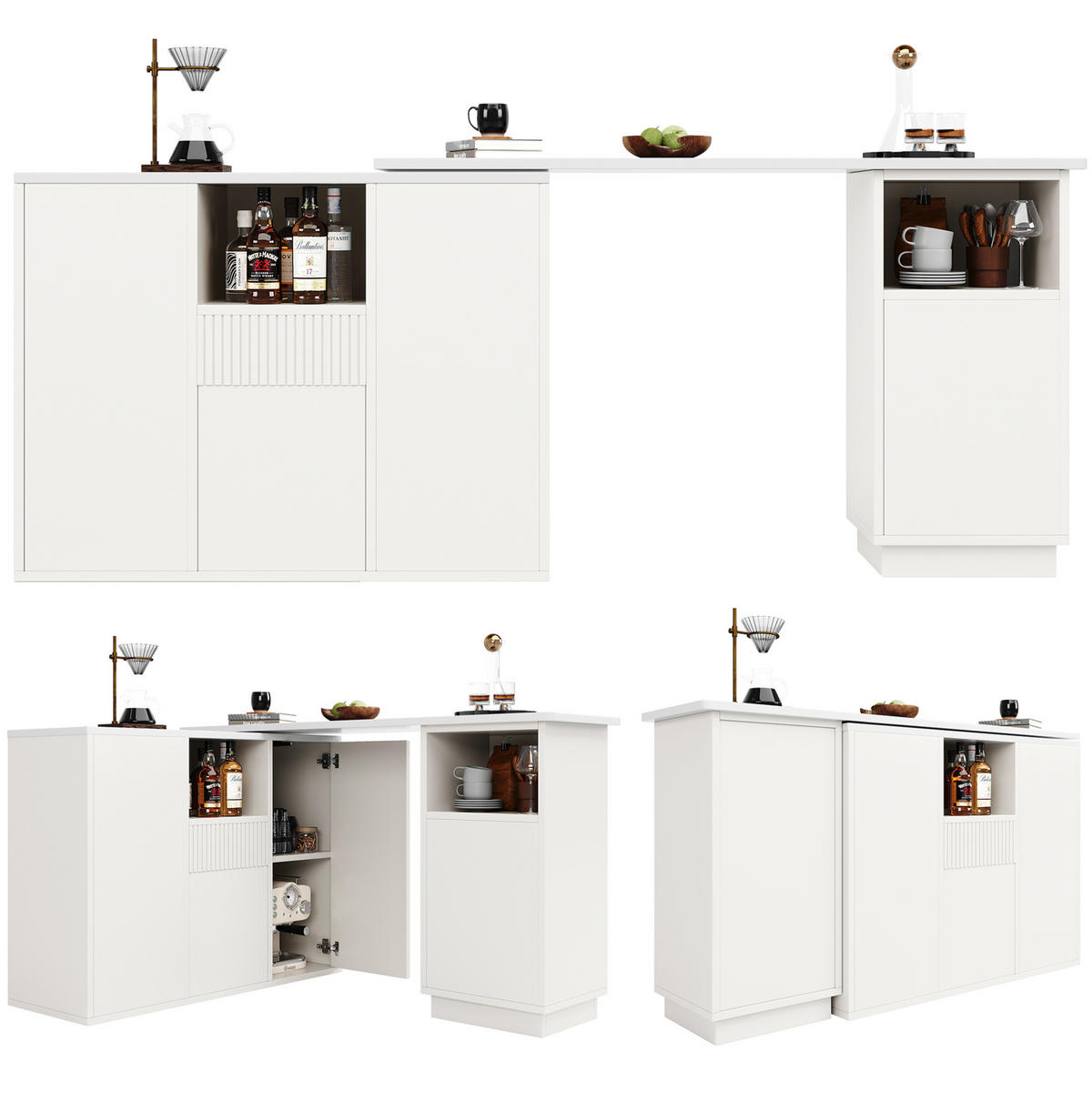 BARTISCH 360° drehbar L-förmig 210 x 30 x 100,9 cm Weiß - Weiß, Holz (30/100.9/210cm) - Beauniv
