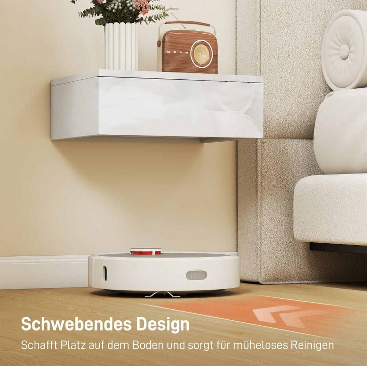 2ER-SET wandmontierte Nachttische aus Holz mit Schublade, 40/30/14 cm, Weiß (Hochglanz-Front) - Weiß, Holz (40/14/30cm) - Redom