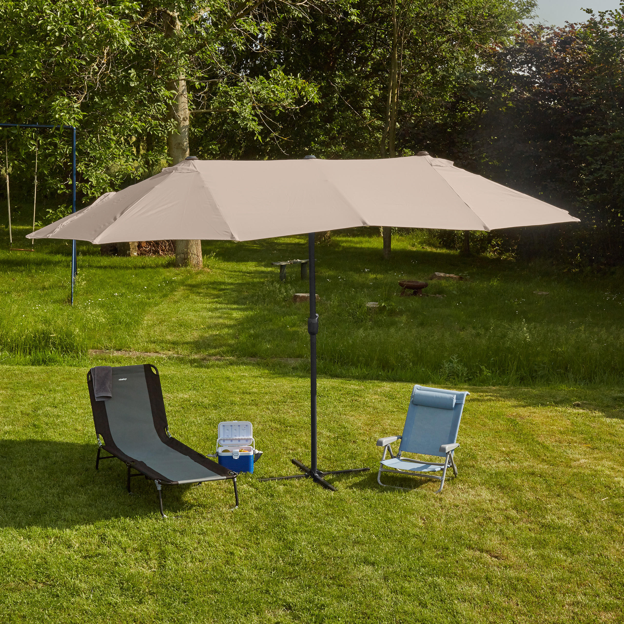 DOPPELSONNENSCHIRM - Beige, Textil/Metall (460/270cm) - Relaxdays