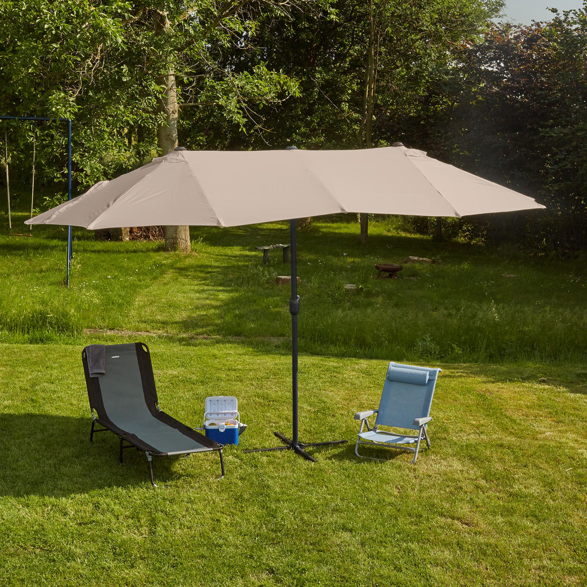 DOPPELSONNENSCHIRM - Beige, Textil/Metall (460/270cm) - Relaxdays