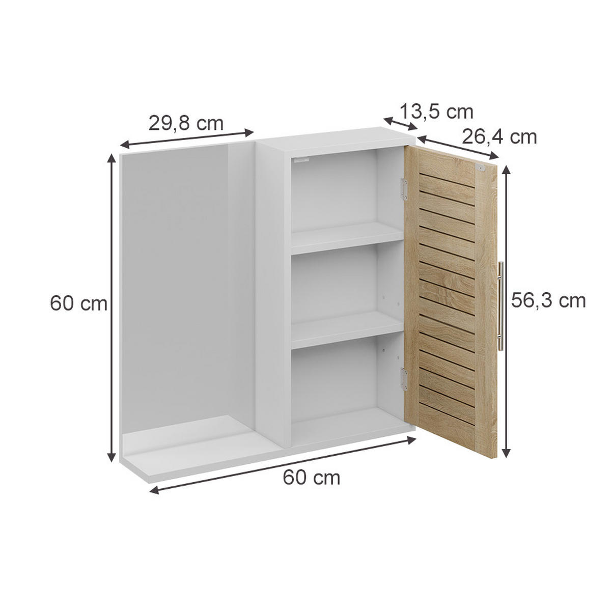 BADSPIEGELSCHRANK Looma Weiß/Eiche 60 x 60 cm mit 3 Fächern - Weiß, Holzwerkstoff (60/60/13.5cm) - Vicco