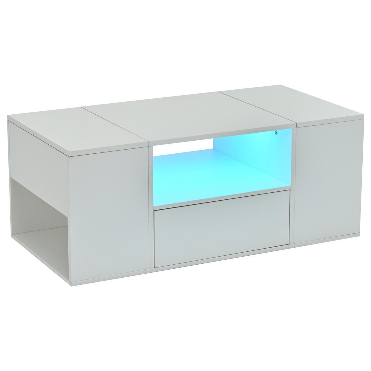 COUCHTISCH LED Weiß 100/50/40 cm mit Schublade - Weiß, Holzwerkstoff (100/50/40cm)