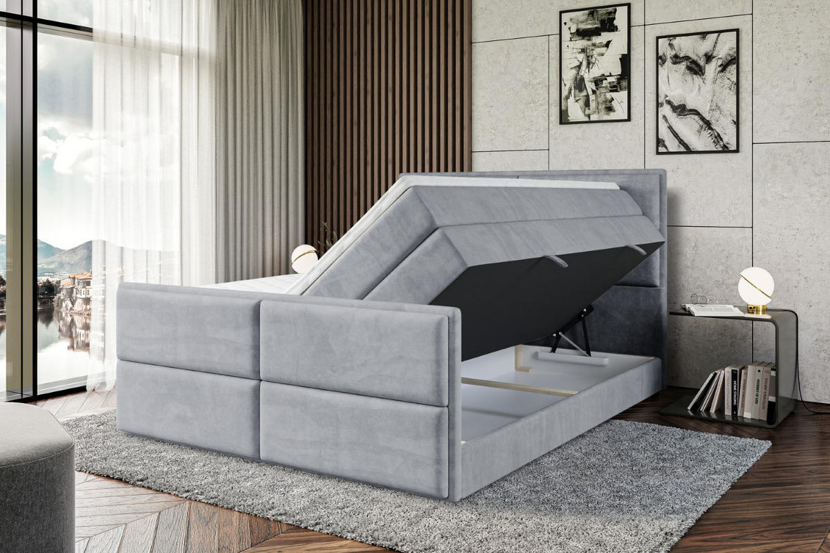 BOXSPRINGBETT AURA-Z KING - 200 x 200 - H3/H4 - Grau - Grau, Holzwerkstoff (200/200cm) - ALTDECOR