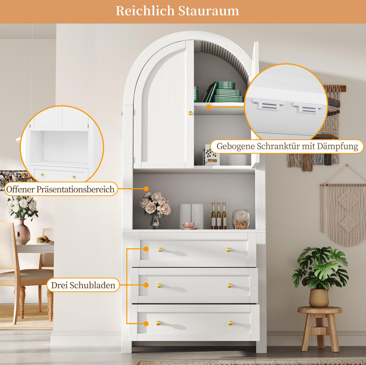 KREDENCA z obokanim zaključkom, bela, MDF, 70/35/180 cm - bela, leseni material (35/180/70cm) - OKMYHOME