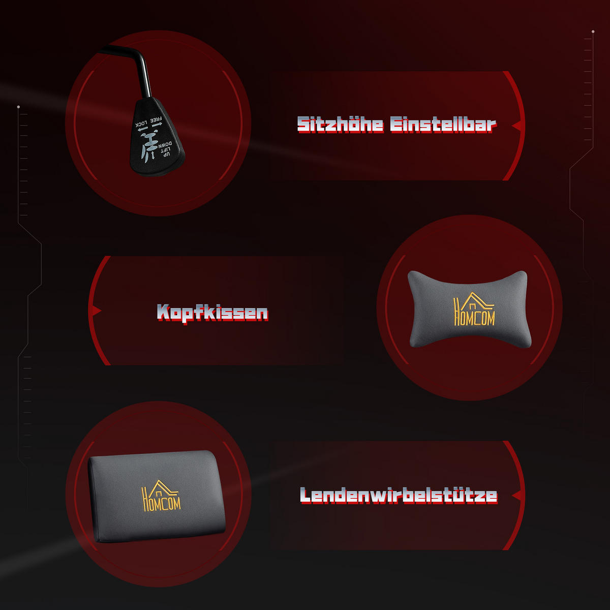 GAMING Stuhl Ergonomisch Wildlederimitat mit Lendenkissen, Fußstütze, Kopfkissen - Dunkelgrau, Textil (72/132/76cm) - HOMCOM