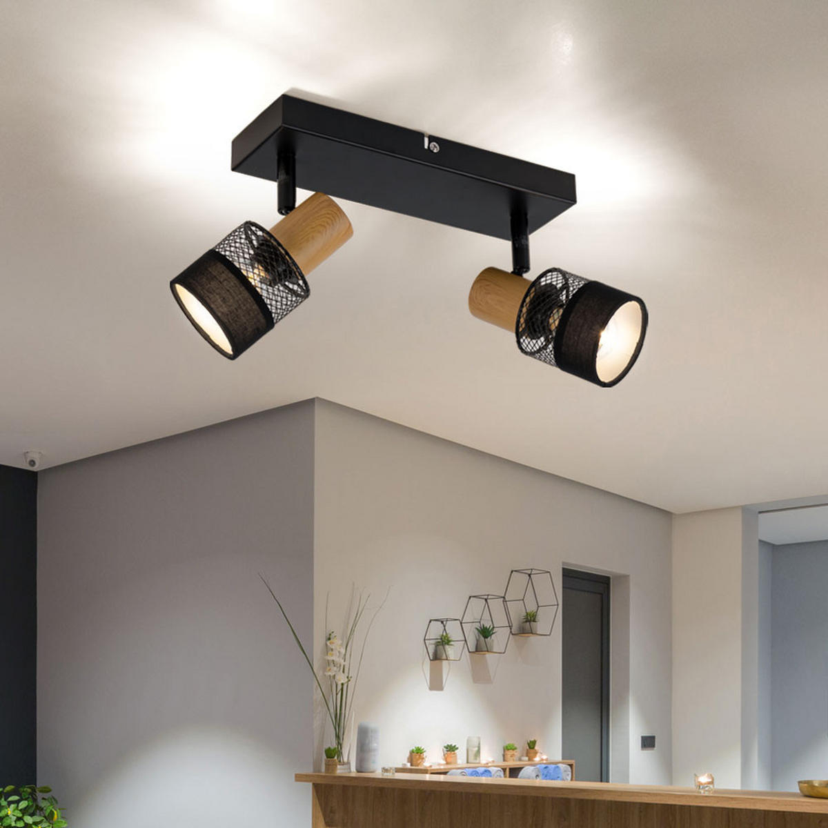 LED DECKENLEUCHTE Holzoptik Braun - Schwarz, Holz (38.5/8/17cm)