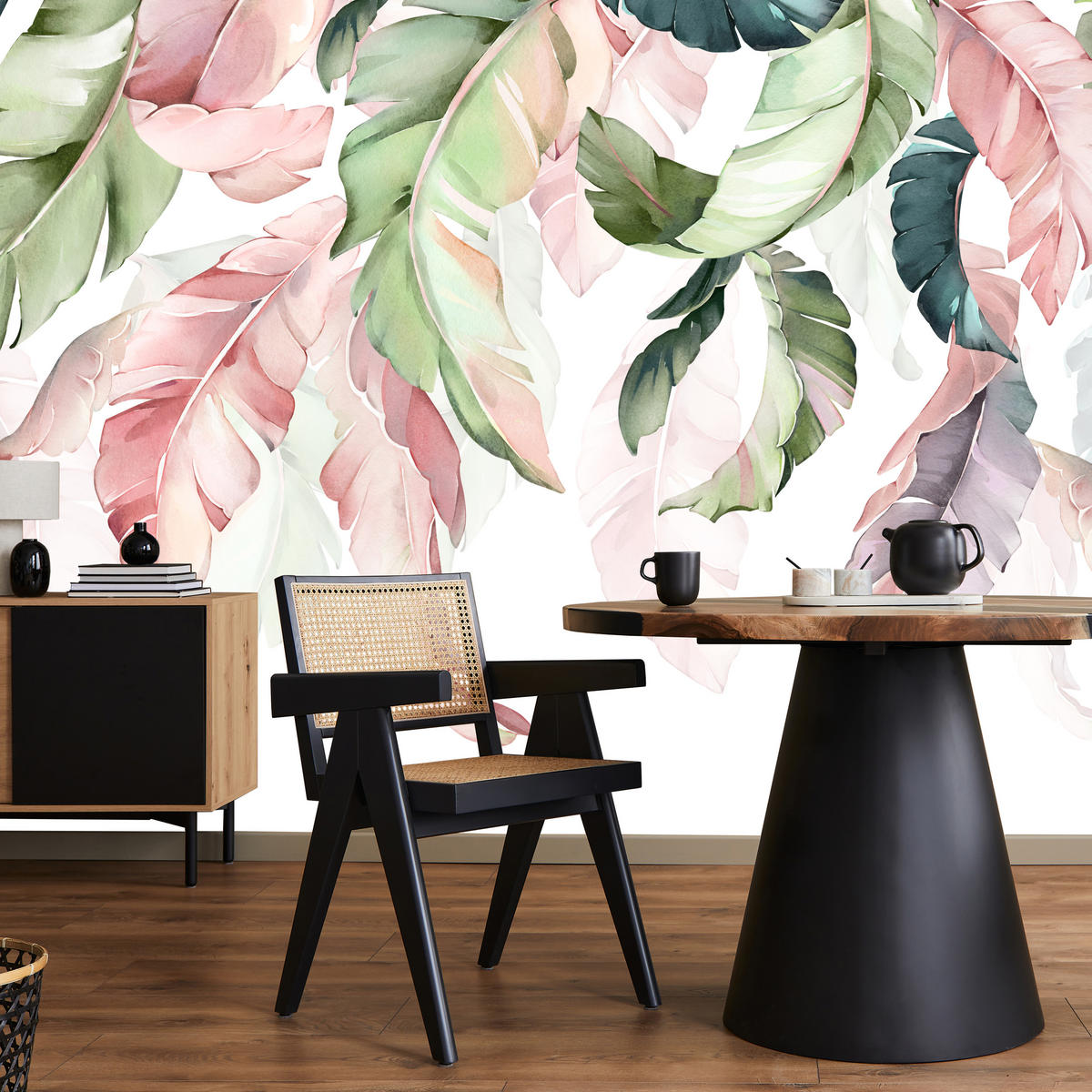 FOTOTAPETE für Esszimmer Bunte Bananenblätter Pflanzen Natur 500x350 - Violett/Rosa, Papier (500/350cm) - Muralo