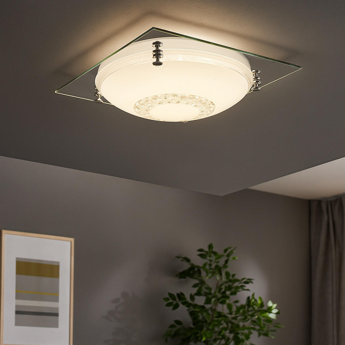 LED DECKENLEUCHTE Yucatan Kristalloptik Silber - Silberfarben, Glas (31.5/31.5/8.5cm) - Globo Lighting