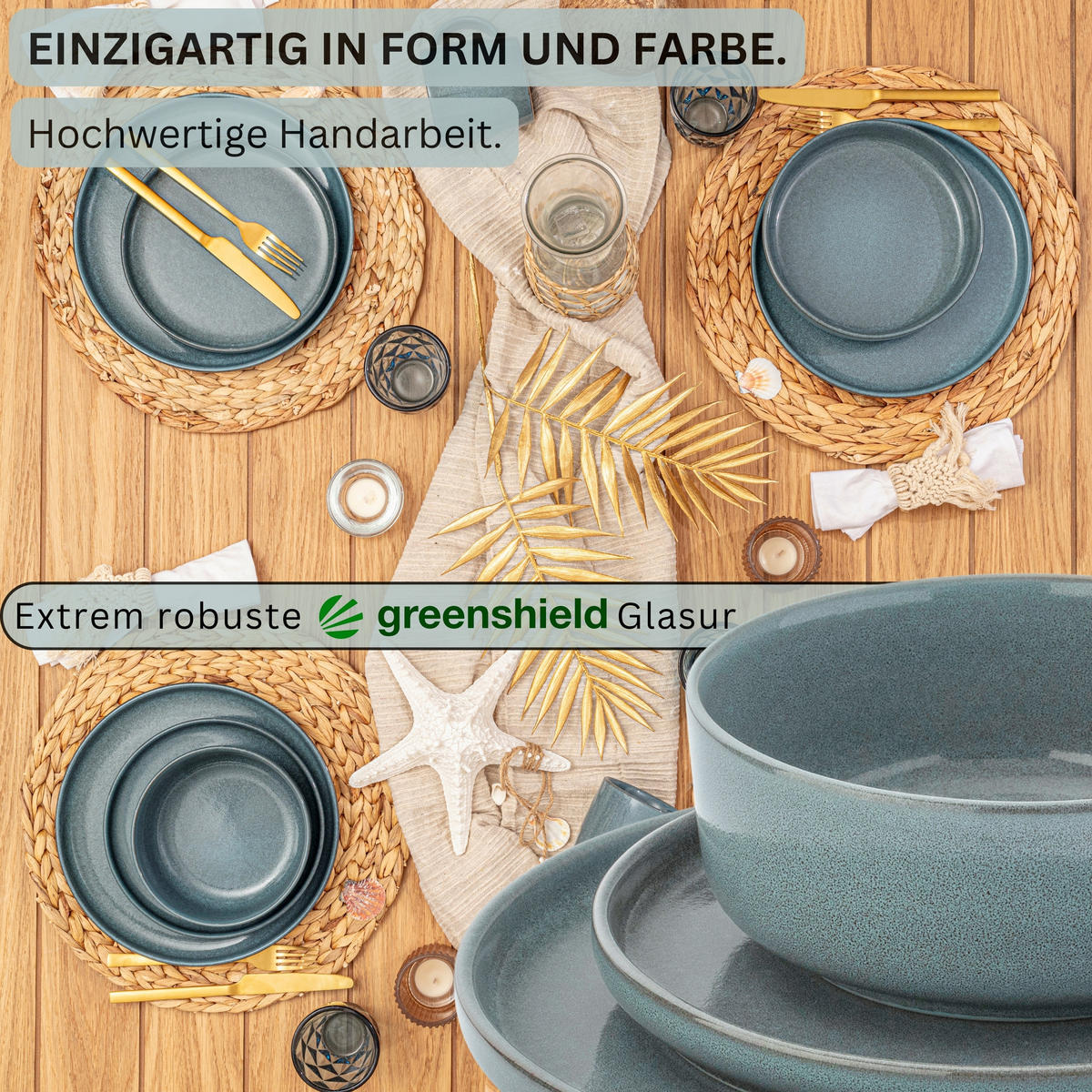 TAFELSERVICE KAIRO OCEAN - 24 teilig aus Steingut - Blau, Stein (27/6.7/27cm) - Sänger
