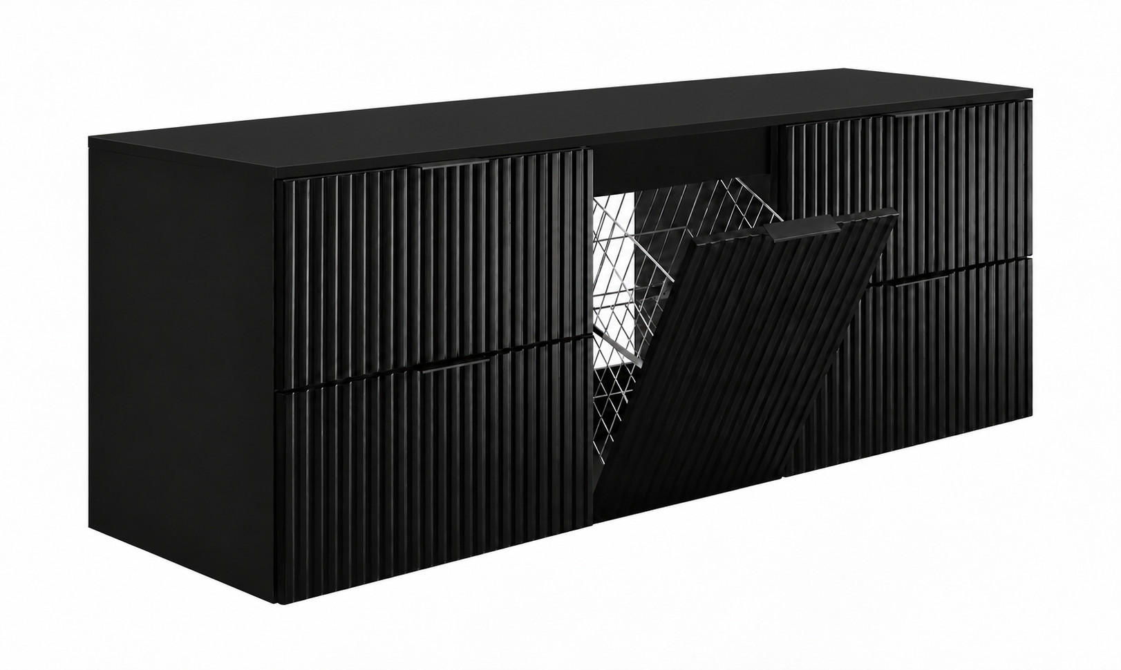 BADMÖBEL-SET MIT WÄSCHEKORB: Schwarz / Platte Eiche Craft, Griffe Gold, 160 x 46 x 57 cm - Eichefarben/Schwarz, Holzwerkstoff (160/57/46cm) - 3XE LIVING