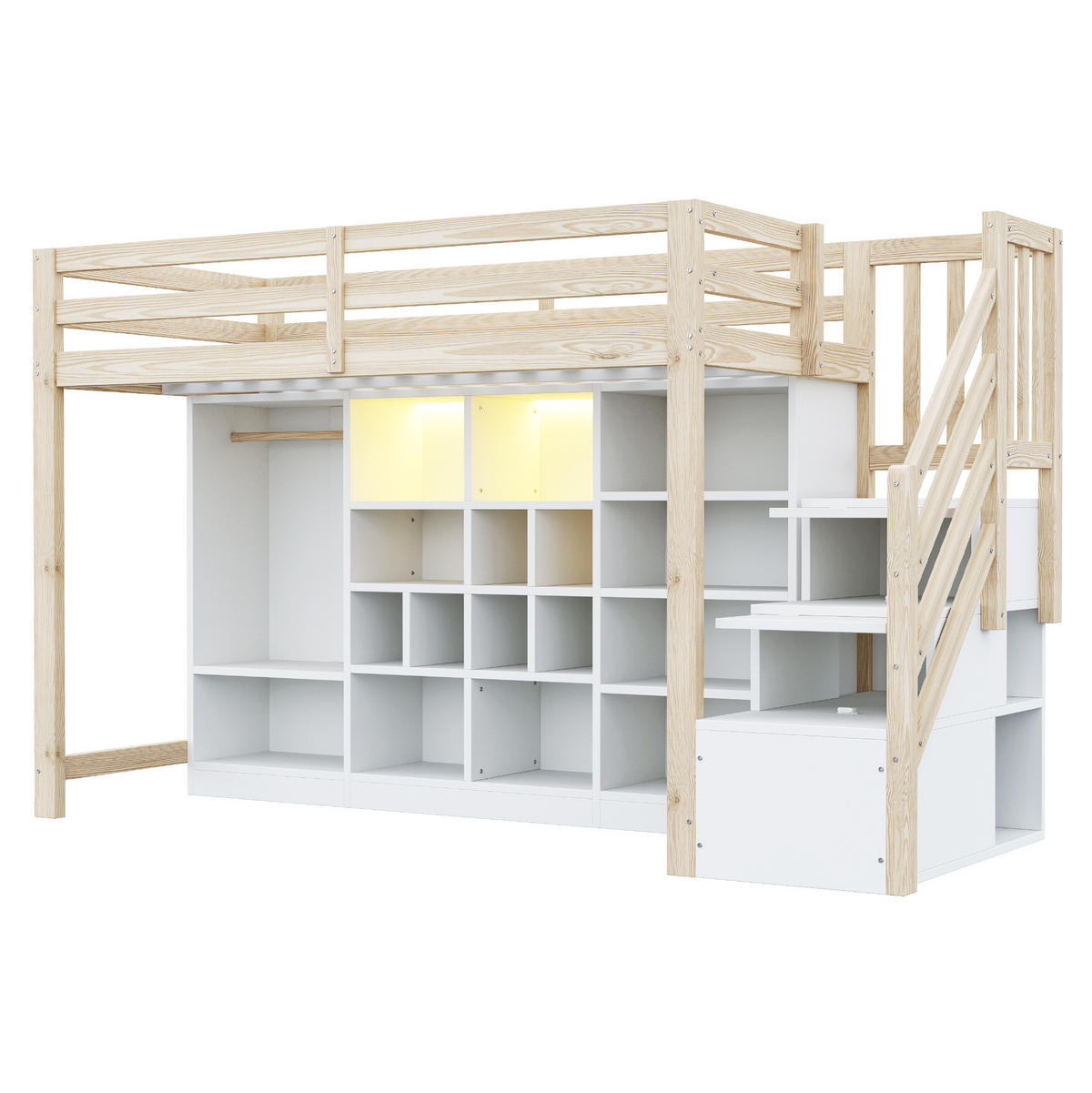 HOCHBETT 90/200 cm aus Holz mit Stauraum, LED-Beleuchtung, Holzfarbe - Naturfarben, Holz (90/200cm) - OKMYHOME