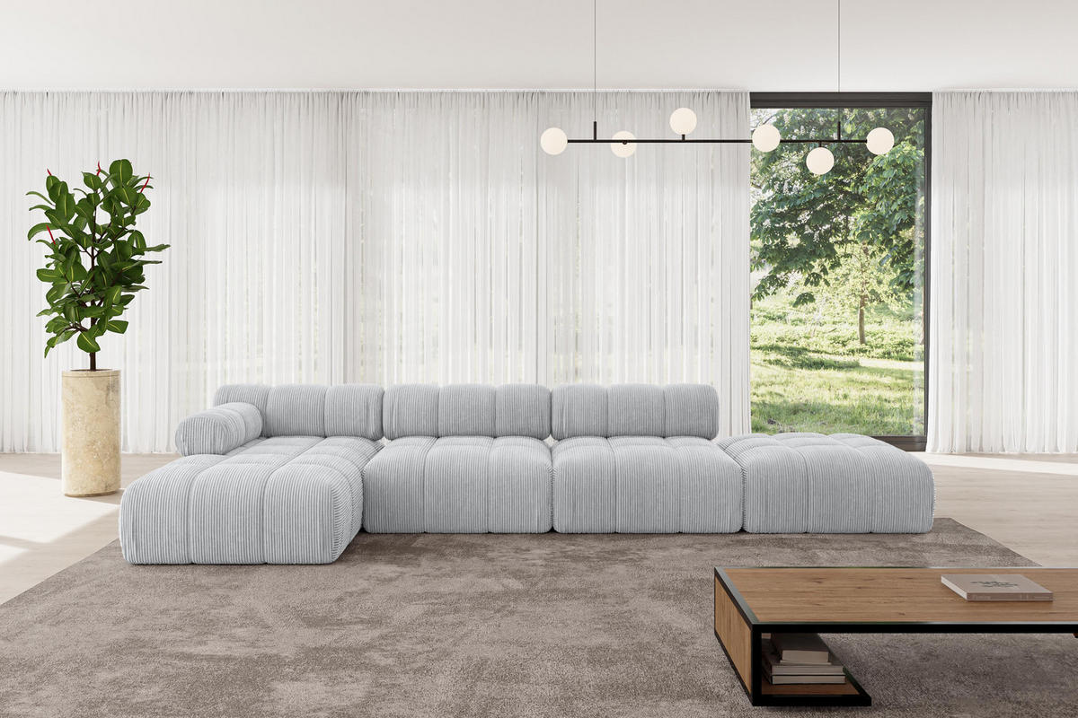 ECKSOFA modulares Sofa Lizur-L2 - 380x160x70 cm Grau Cord - Grau, Holzwerkstoff/Textil (380/160cm) - ALTDECOR