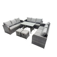 GARTENMÖBELSET mit ESSTISCH, 3-SITZER SOFA Polyrattan 11-Sitzer - Dunkelgrau/Grau, Glas/Kunststoff - Fimous