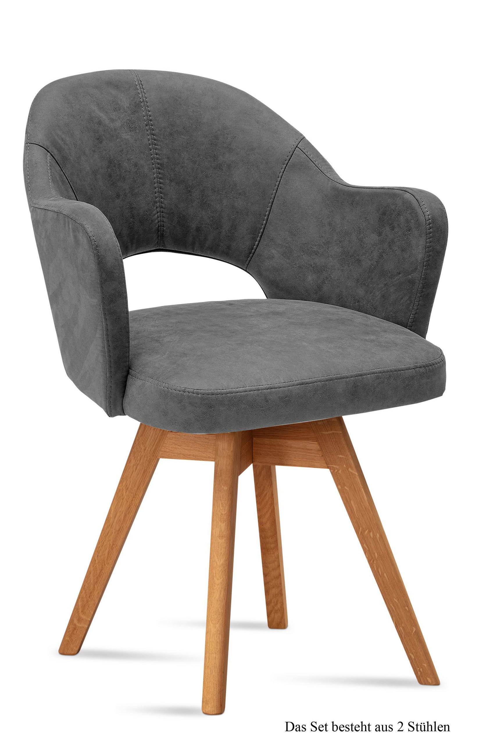 ARMLEHNSTUHL drehbar (2er-Set) Dosya 59x87x61 Eiche geölt/Grau - Eichefarben/Grau, Kunststoff (61/87/59cm) - 58aufmkessel
