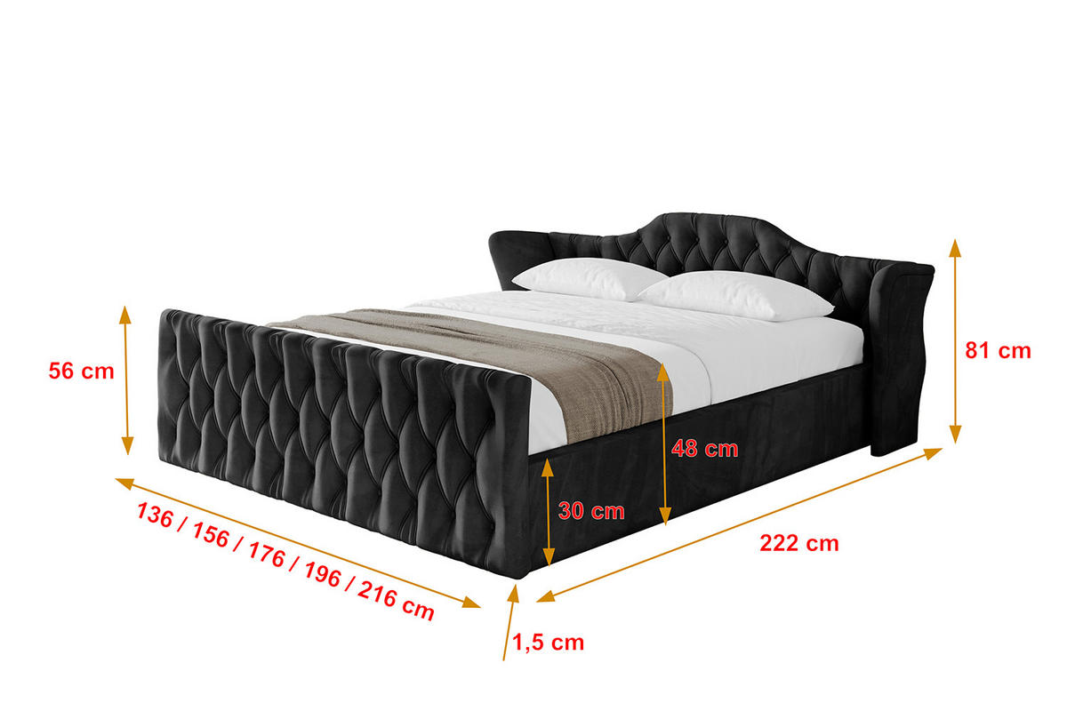 POLSTERBETT mit Bettkasten, Fußteil und Lattenrost, Boxbett mit Matratze H3/H4 - ZORAN-Z-V1 120x200 Schwarz - Schwarz, Holzwerkstoff/Textil (120/200cm) - ALTDECOR