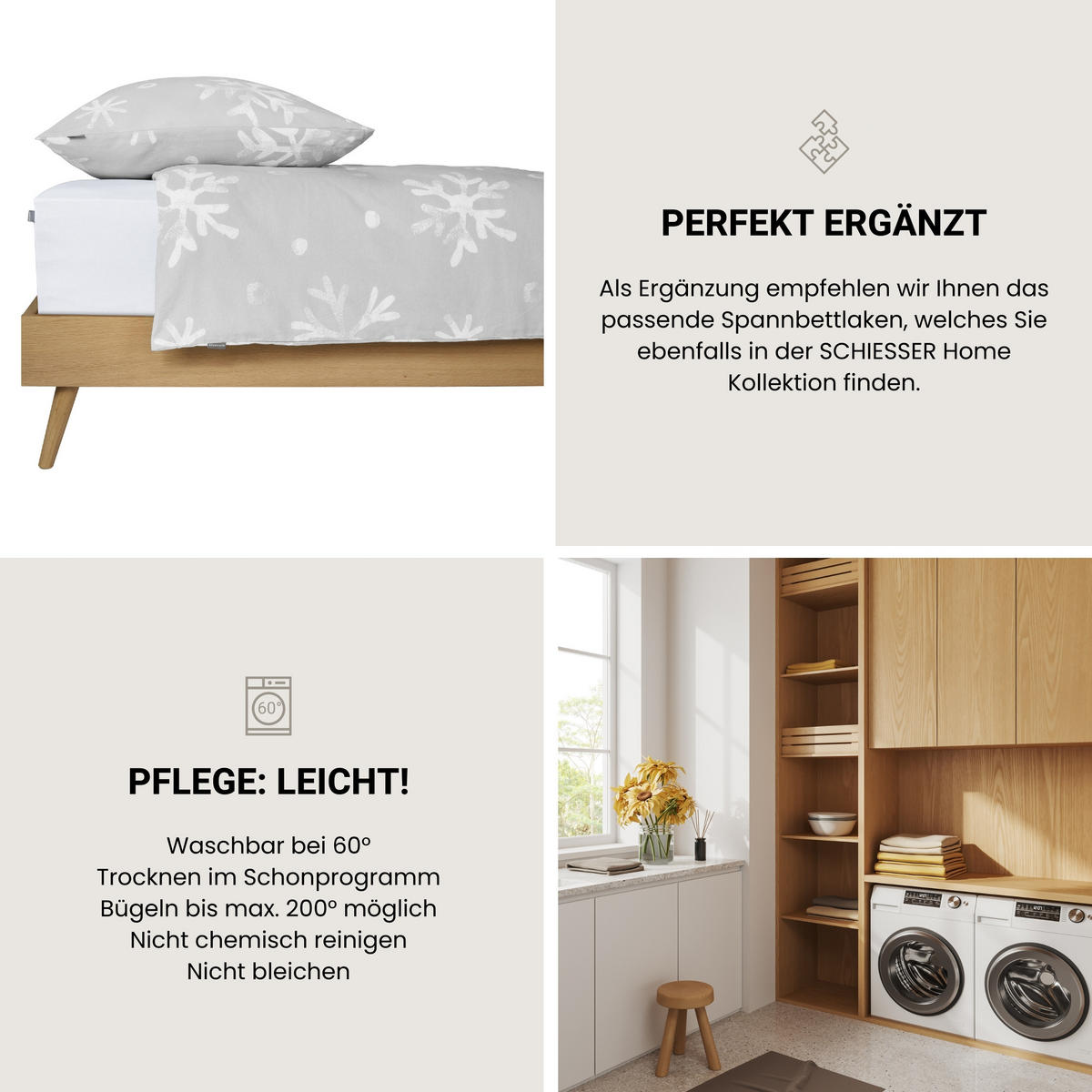 BETTWÄSCHESET Skadi - Feinbiber - 2-teilig - 135 x 200 cm - Grau - Grau, Textil (135/200cm) - SCHIESSER