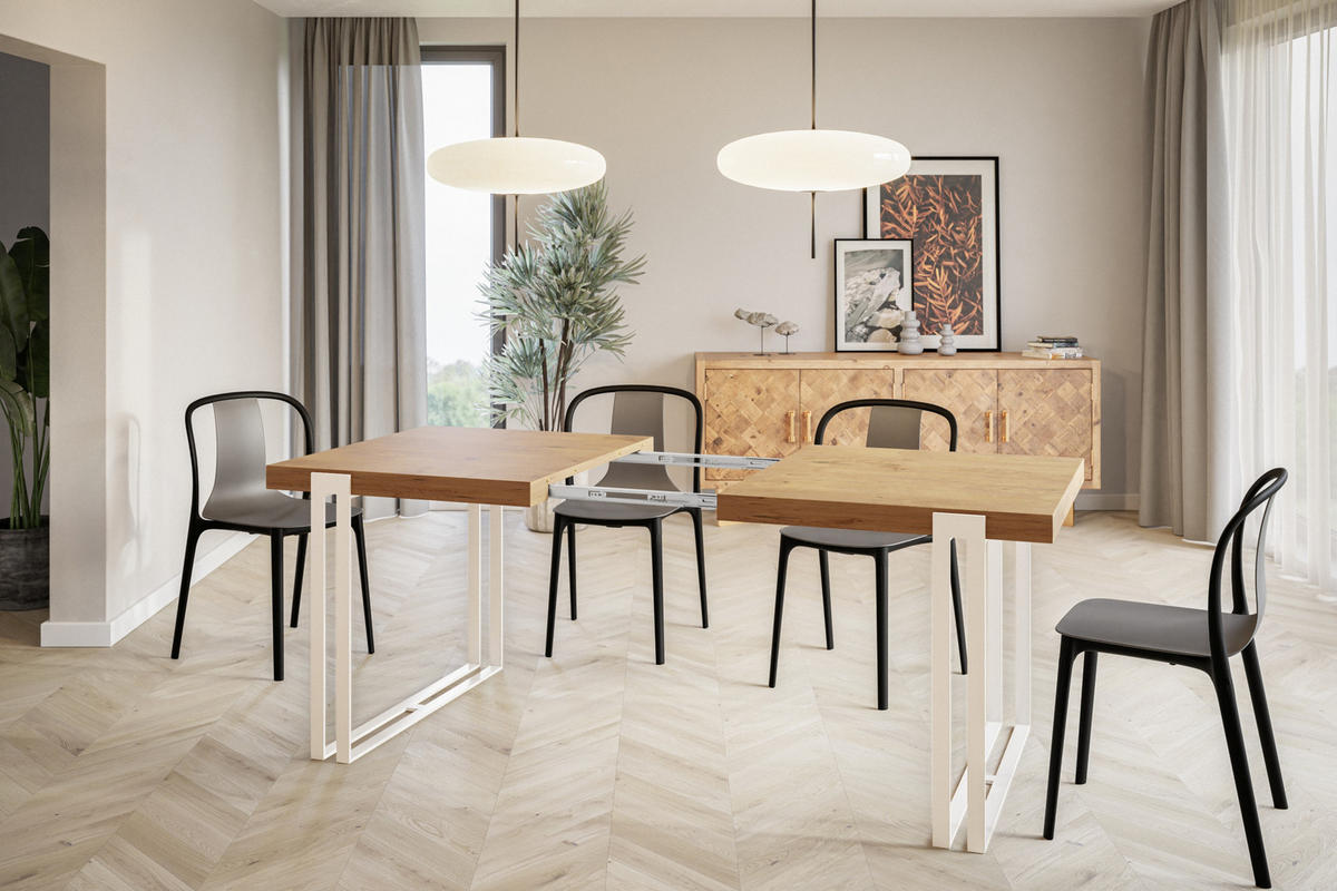 ESSZIMMERTISCH ROSA, ausziehbarer Tisch 140-240X80X77 cm, Farbe: LANCELOT, mit Metallbeinen in Farbe Weiß - Beige/Weiß, Holzwerkstoff (140/80/77cm) - Alpi-Möbel