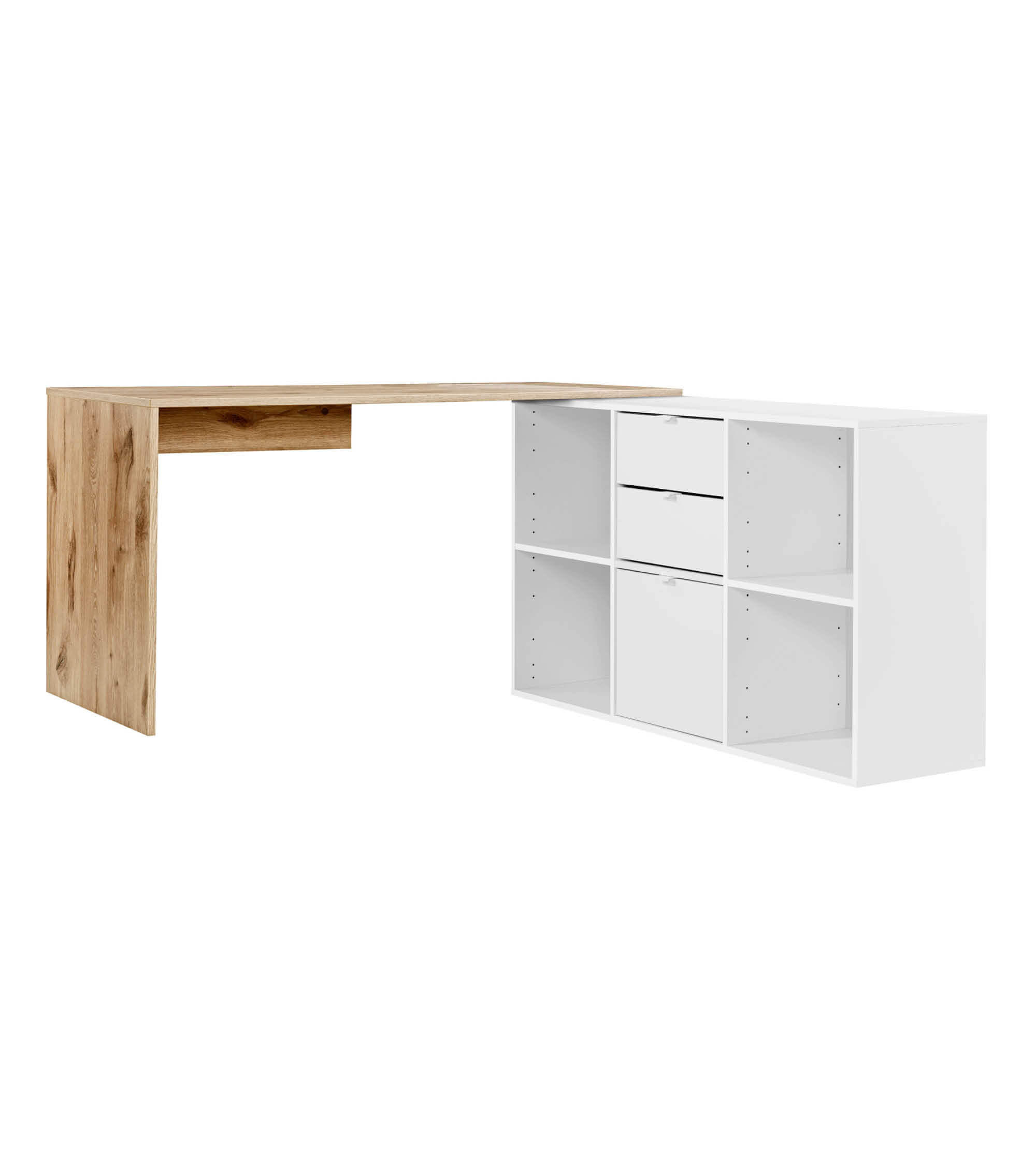 ECKSCHREIBTISCH Der Produktive - Eichefarben/Weiß, Holzwerkstoff (65/145/77cm) - Mokebo