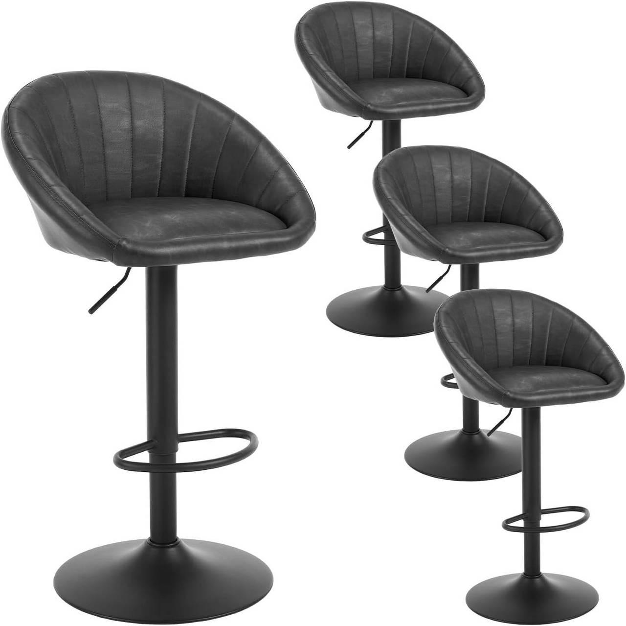BARHOCKER 4er Set Kunstleder, Metall, Anthrazit - Anthrazit/Schwarz, Kunststoff/Metall (53/83/45cm) - Woltu