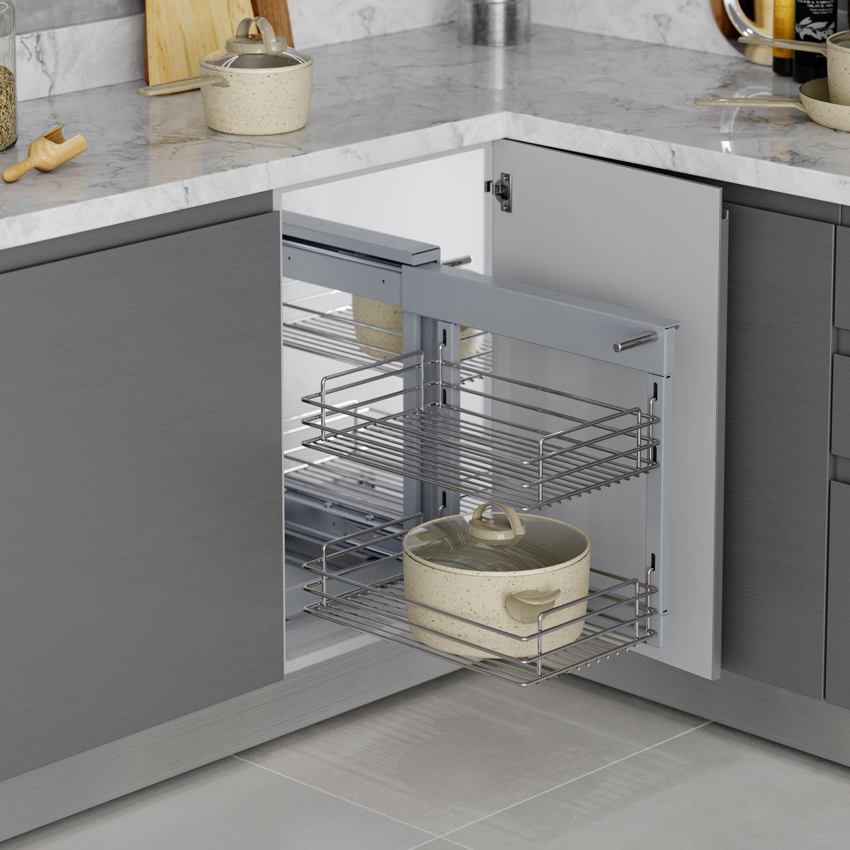 ECKSYSTEM Suprastar für de Küchenschrank, Stahl, Verchromt - Chromfarben, Metall (43/56/70cm) - EMUCA