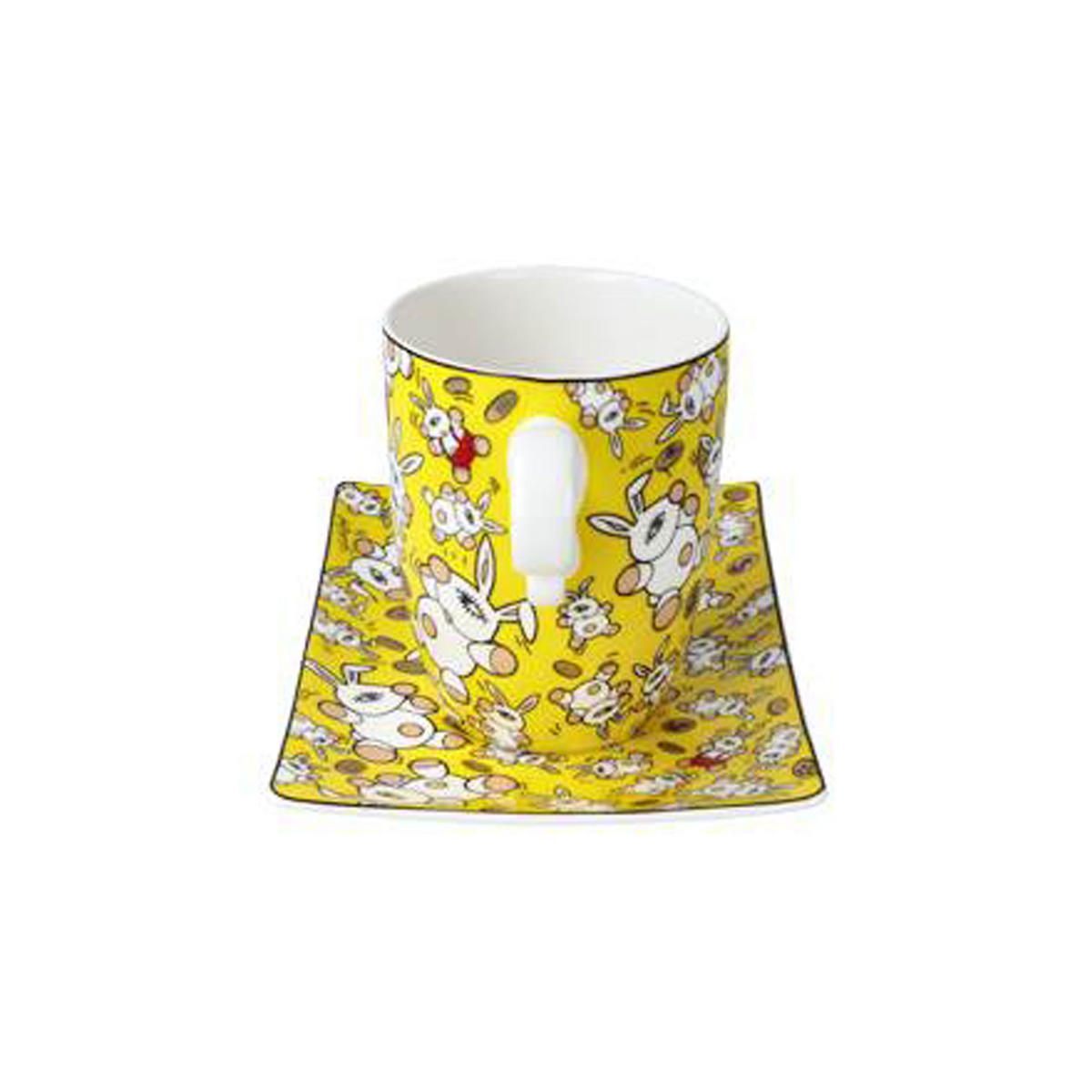 KÜNSTLERTASSE mit Untertasse Mauro Bergonzoli - Magic Bunny Gold, Fine Bone China - Multicolor, Keramik (0.4L) - Goebel