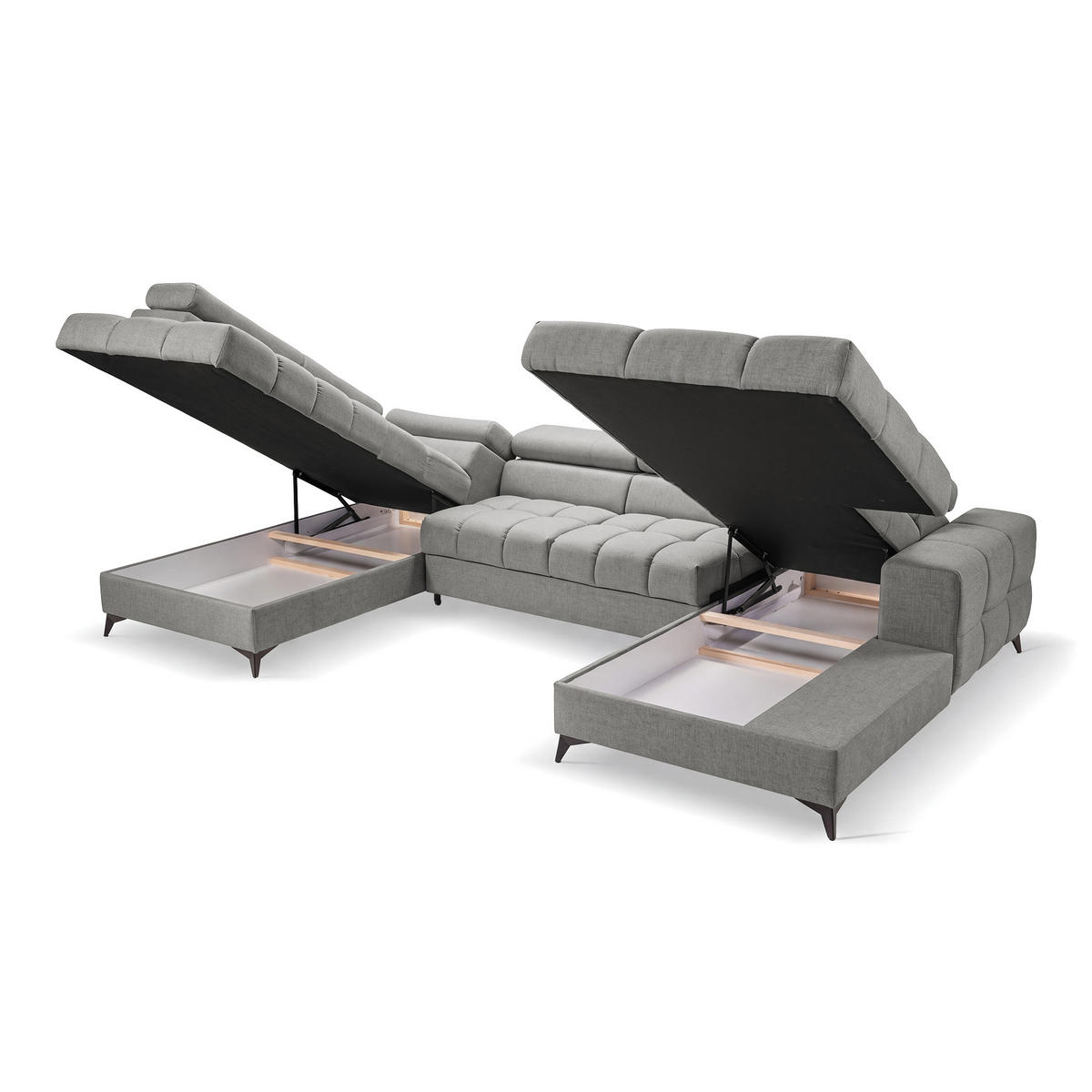 ECKSOFA PUDDING U Rechts mit Schlaffunktion 125x260 Velours Grau - Schwarz/Grau, Holz/Textil (350/203cm) - Muffo