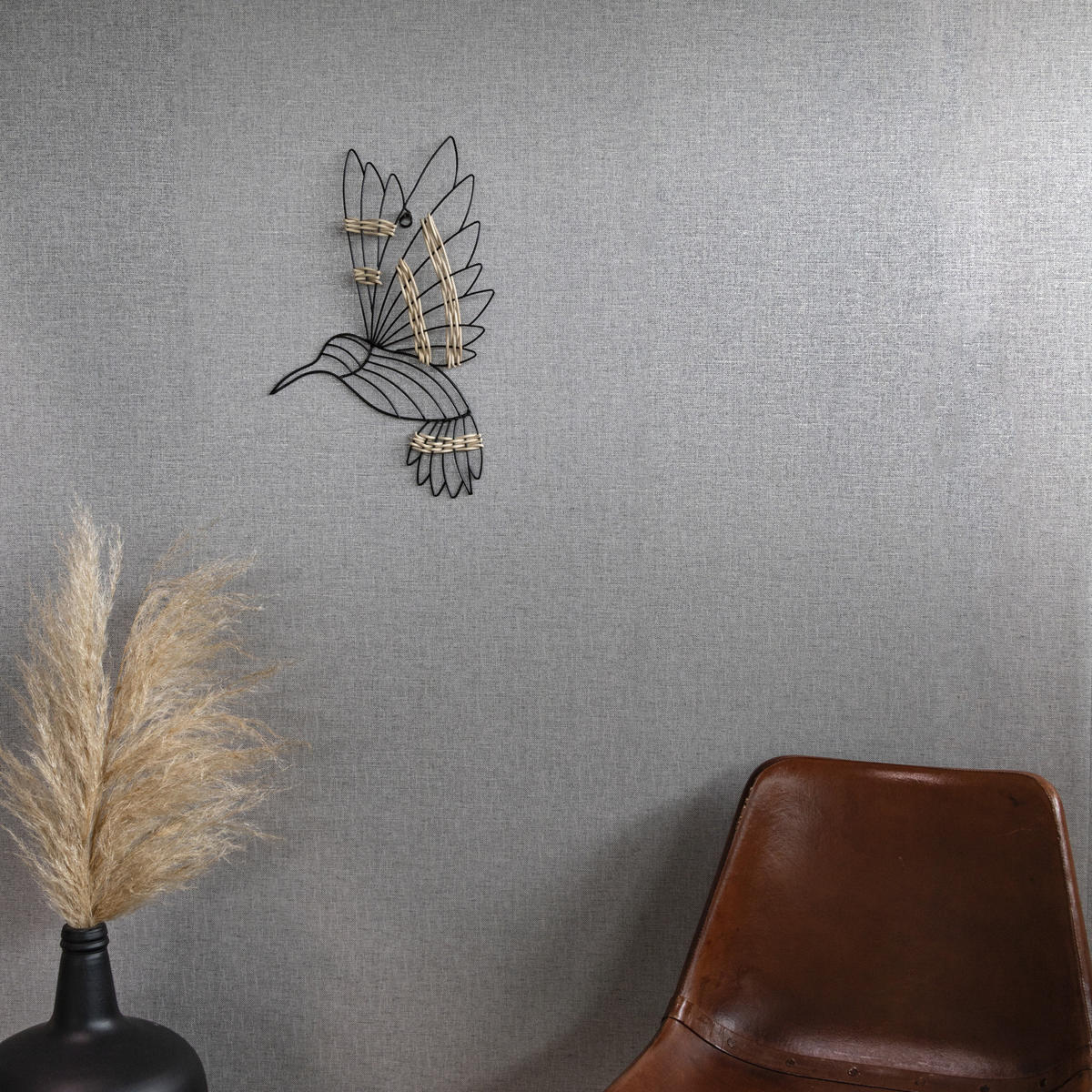 METALLKUNST - Kolibri mit Rattan - Schwarz - Schwarz, Metall (26/36/26cm) - Art for the Home