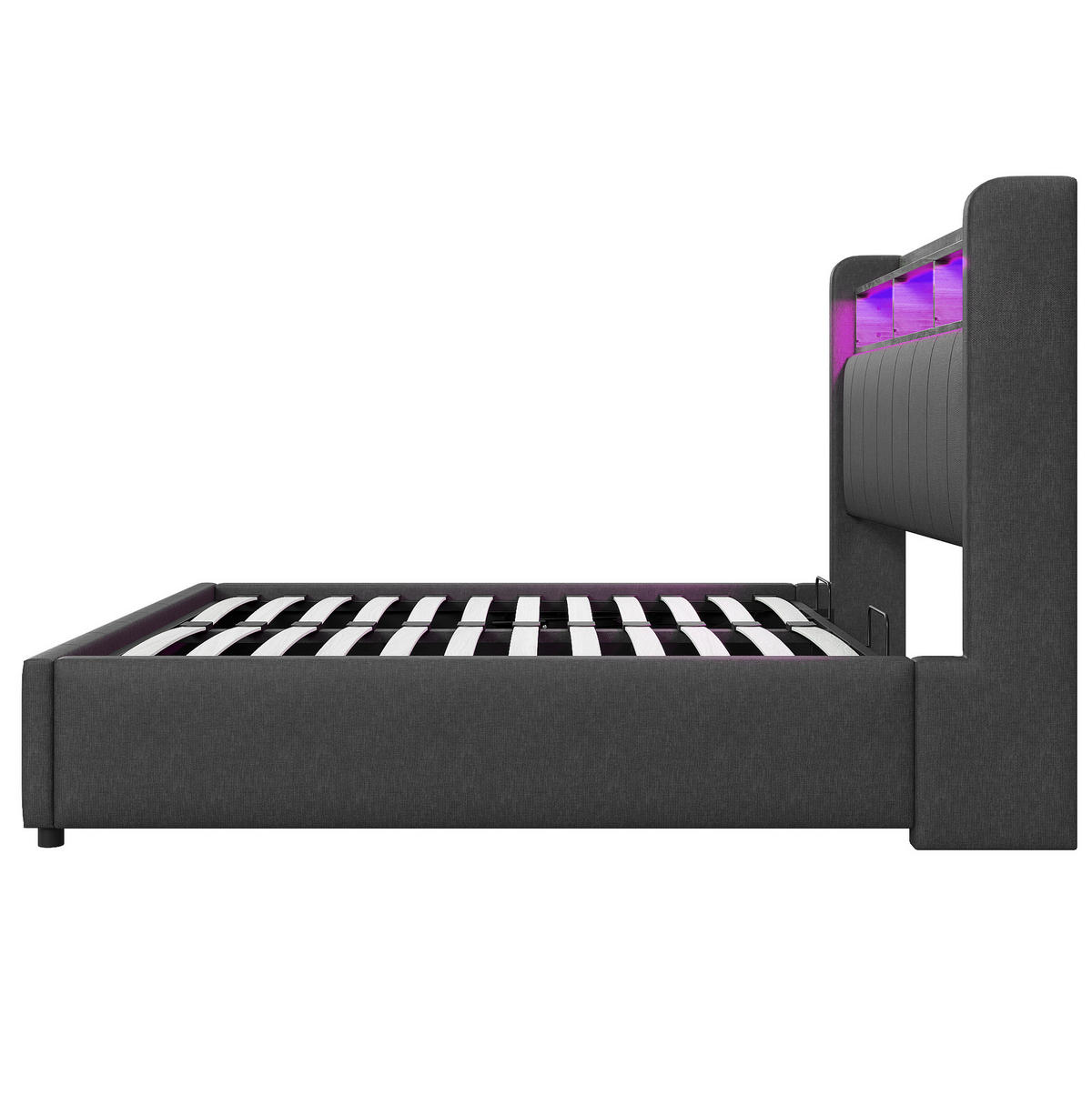 POLSTERBETT mit Stauraum, LED & USB 160x200 cm Grau - Grau, Metall (160/200cm) - Meubliv