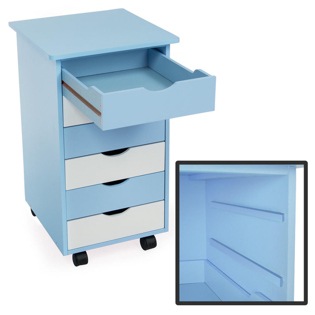 Thumbnail - tectake Rollcontainer, Blau, Holz, Rechteckig, 40x65x36 cm, Arbeitszimmer, Container