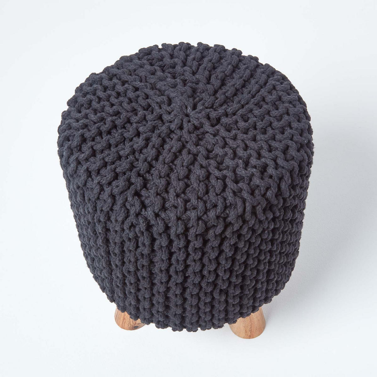 STRICK-HOCKER schwarz, Dreibein 32/32/42 cm - Schwarz, Textil (32/42/32cm) - Homescapes