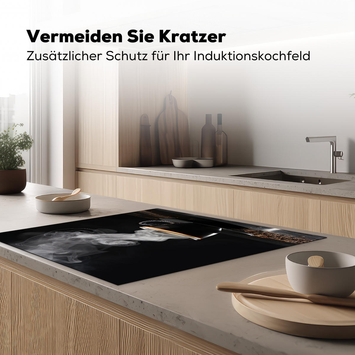HERDABDECKPLATTE Kaffee - Schwarz - Bohnen - Heiß - Tasse Induktionsmatte 78x78 cm - Schwarz, Kunststoff (78/78/0.2cm) - MuchoWow