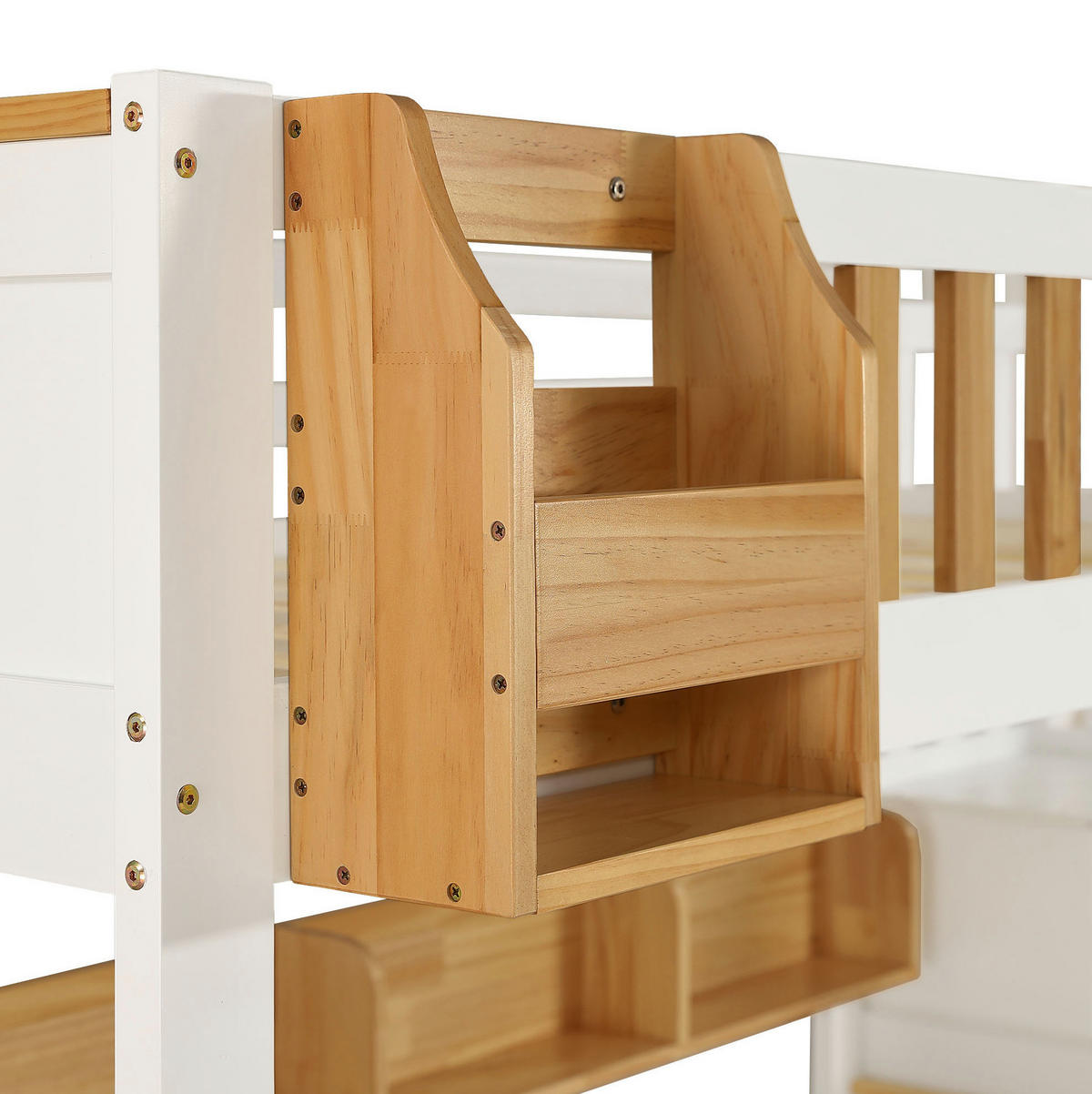 ETAGENBETT 90x200 cm in Weiß/Natur mit Stauraumtreppe, Schubladen und Tafel - Weiß, Holzwerkstoff (90/200cm) - OKMYHOME