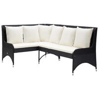 ECKSOFA mit Cremeweißen Kissen, 188/130/90 cm, aus Poly Rattan, Schwarz - Schwarz, Kunststoff (130/90/62cm) - vidaXL