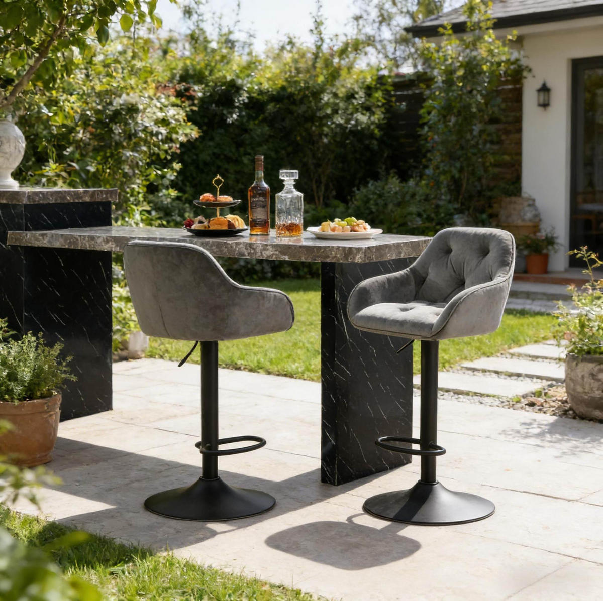 BARHOCKER 2er-Set höhenverstellbar 62,5-84 cm Samt Dunkelgrau - Dunkelgrau, Metall (37/108.5/37.5cm) - Meubliv