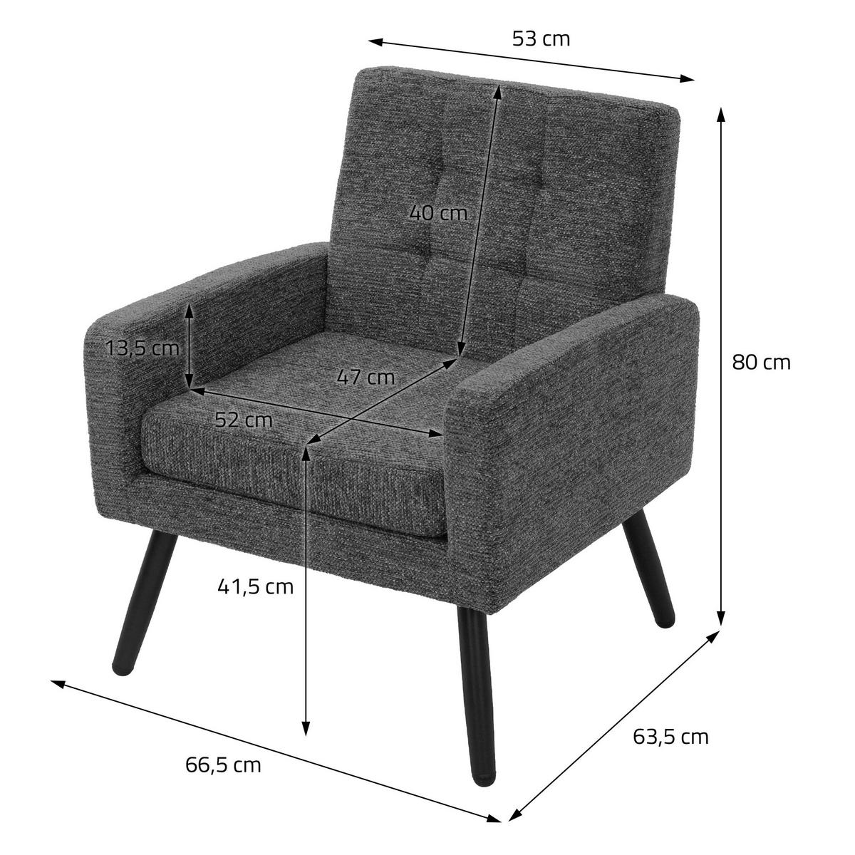 SESSEL mit Stahlbeinen und Webstruktur Relaxsessel 66,5x80x63,5 cm Anthrazit - Anthrazit/Schwarz, Textil/Metall (66.5/80/63.5cm) - ML-DESIGN