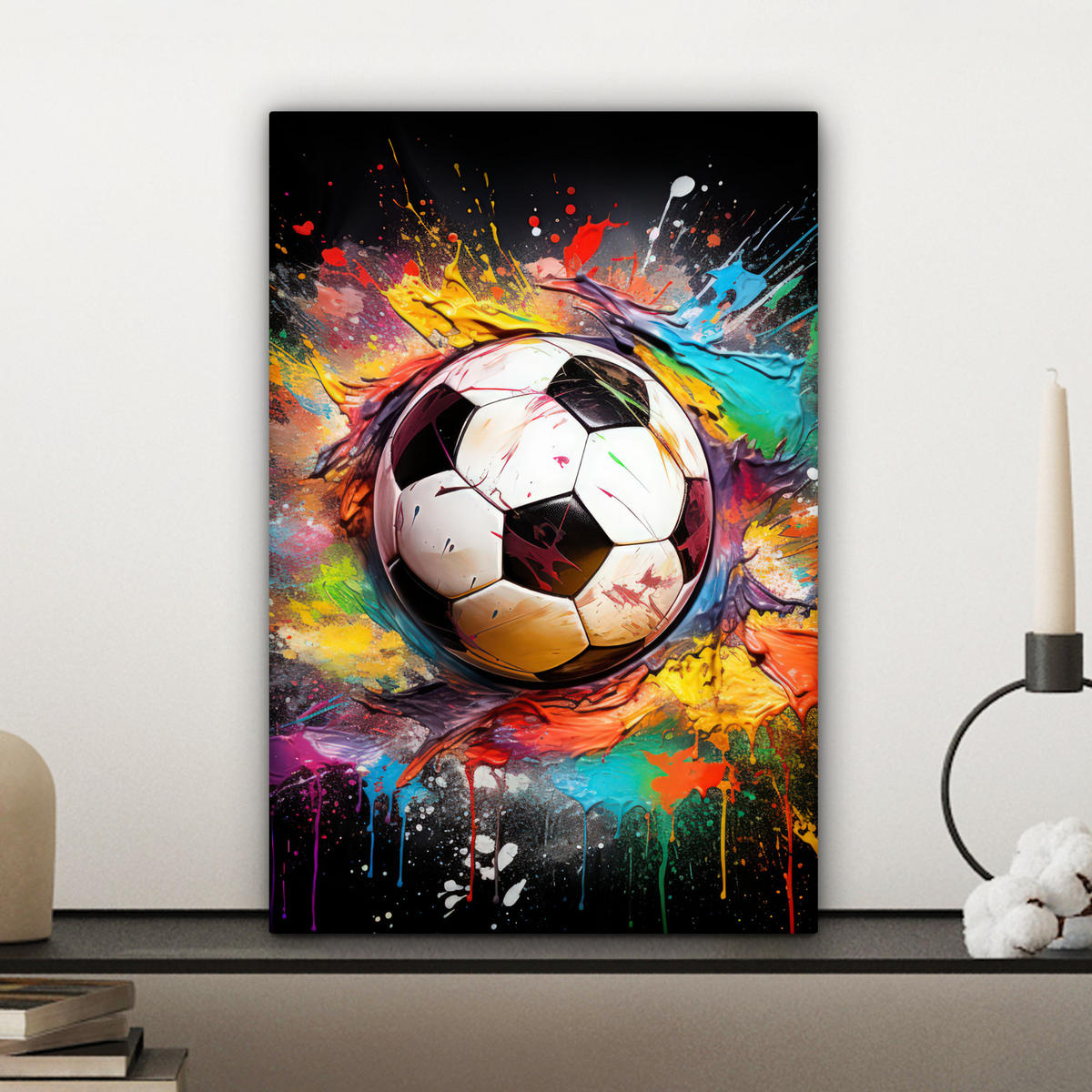 LEINWANDBILD Fußball - Farbe - Farben - Schwarz - Weiß Deko Wohnzimmer 20x30 cm - Weiß, Textil (20/30cm) - MuchoWow
