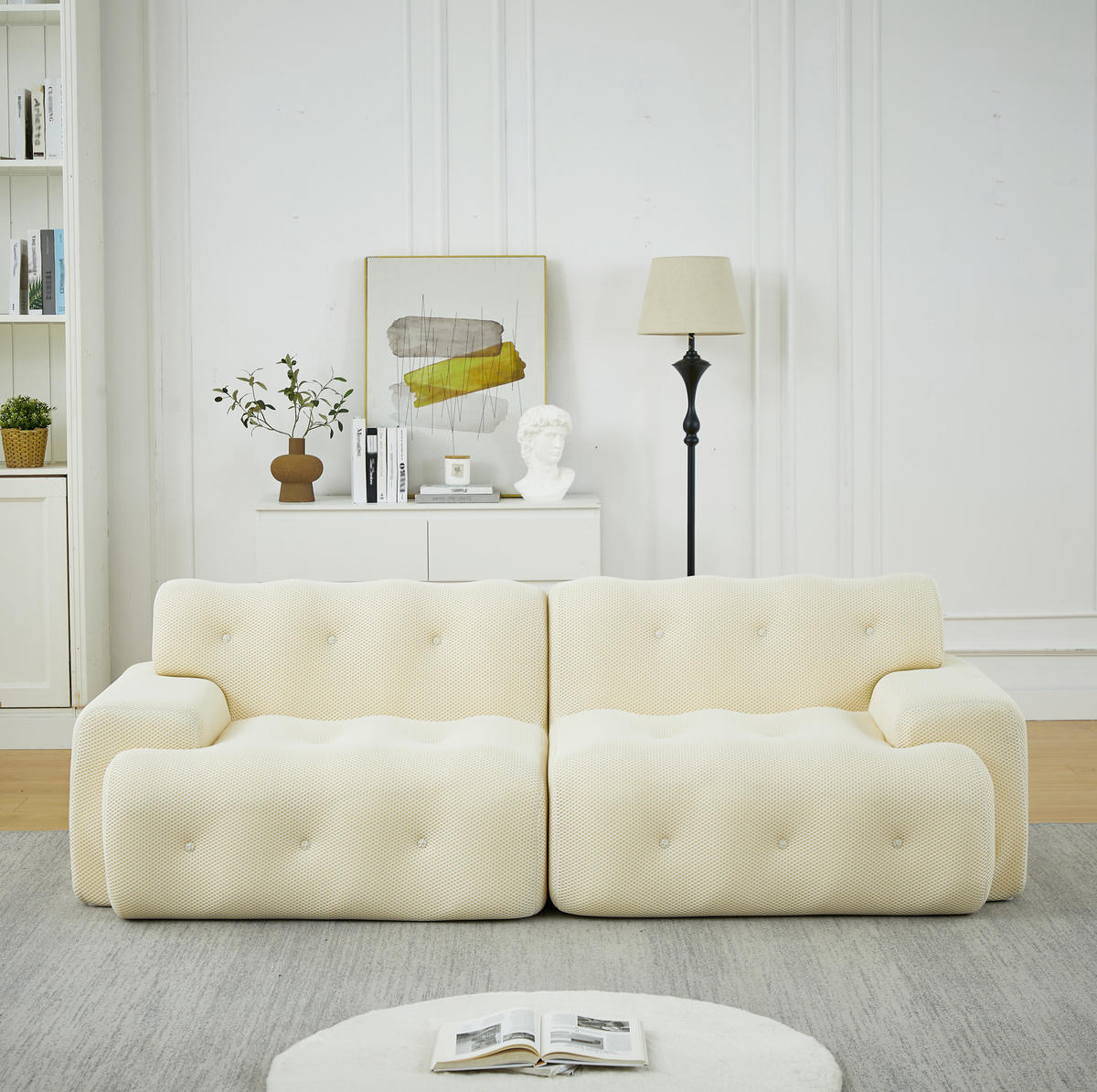 SOFA Zweisitzer modular 224 x 104 x 66 cm Stoff Beige - Beige, Holzwerkstoff (104.01/66/224cm) - Meubliv