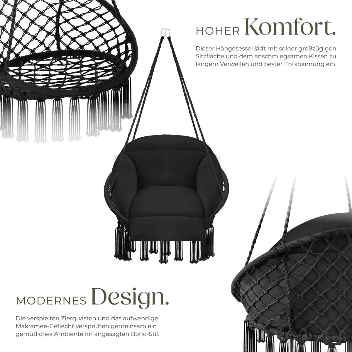 HÄNGESESSEL Samira,80 x 81 x 139 cm,schwarz - Schwarz, Kunststoff (80/139/81cm) - tectake