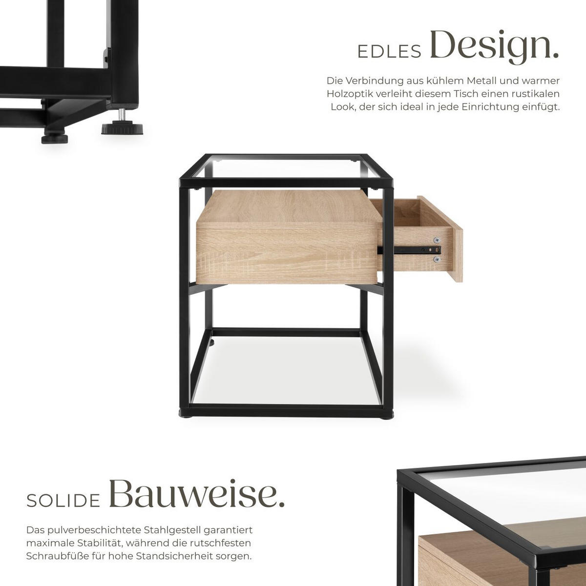 NACHTSCHRANK Preston, 43 x 45 x 54,5 cm, Industrial Holz hell, Eiche Sonoma - Naturfarben, Holzwerkstoff (43/54.5/45cm) - tectake