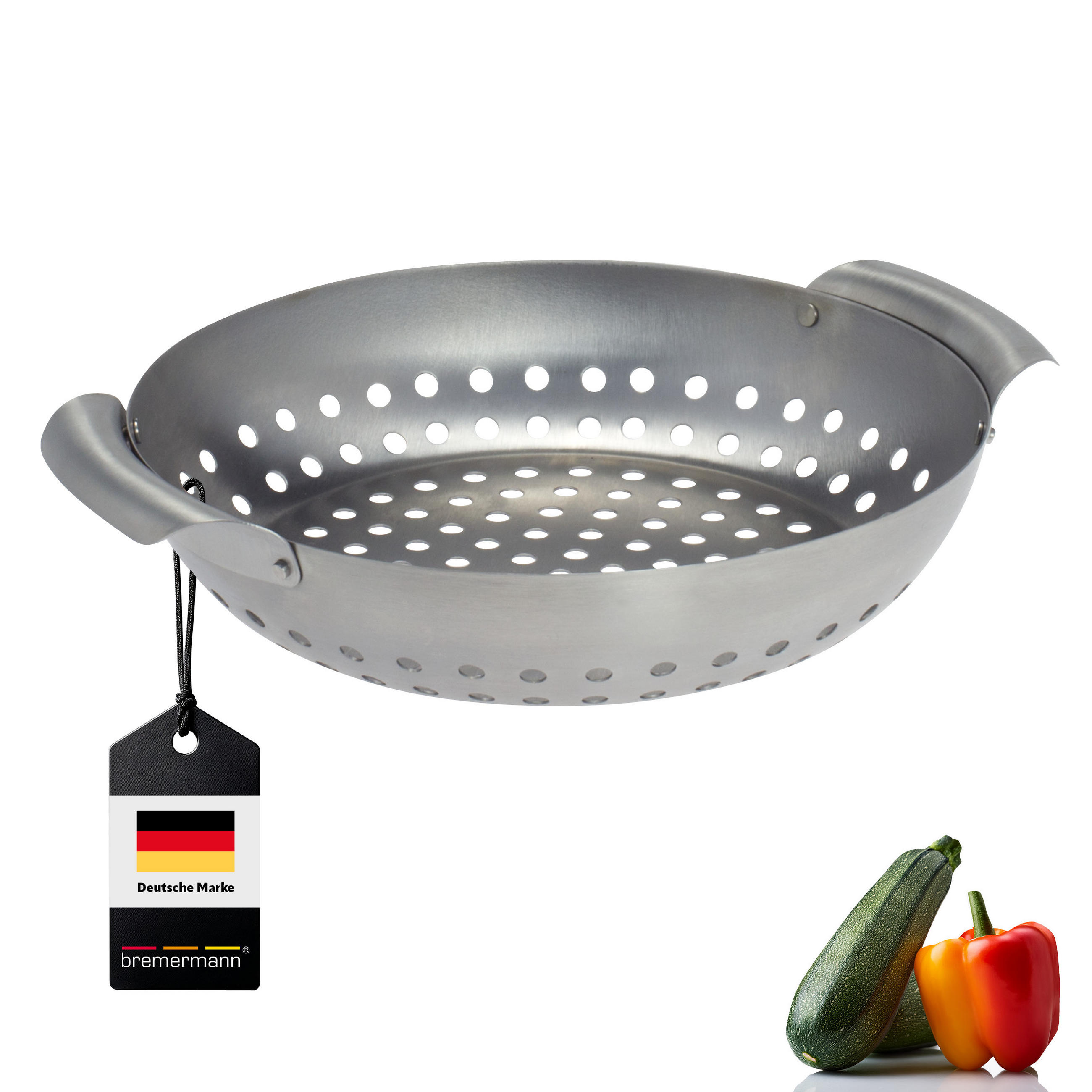 GRILLKORB, rund Edelstahl matt - Edelstahlfarben, Metall (22.5/27/6cm) - bremermann