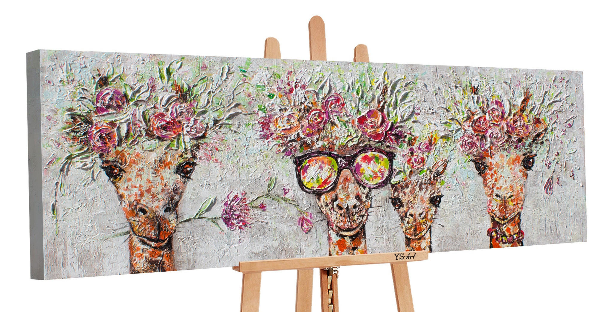 GEMÄLDE Giraffen auf Keilrahmen 120x40 cm - Multicolor, Holz (120/40cm) - YS-art gallery